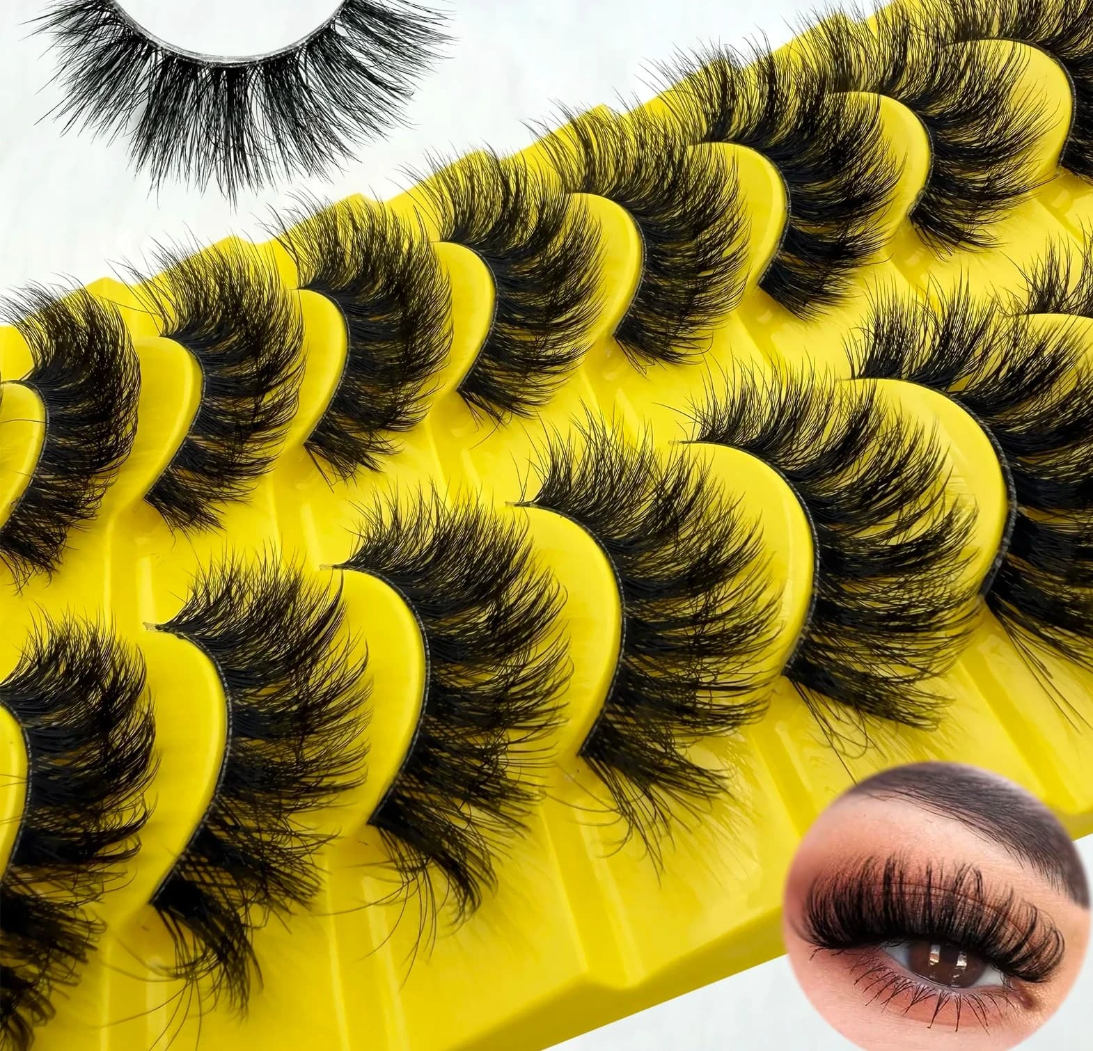 7 Paia di Ciglia Finte in Finto Visone, Ciglia Finte Voluminose e Morbide, Ciglia Finte 8D con Volume e Curvatura (confezione rosa)