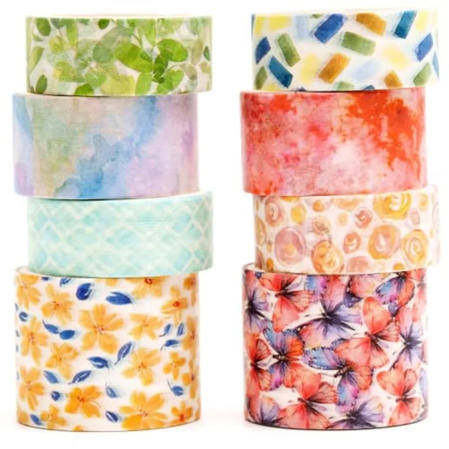 8 Rolls Retro Washi Tape Set Vintage Arts Adhesive Tapes Wide Painting Patterned Decorative Masking Tape Sets for Craft,,Scrapb