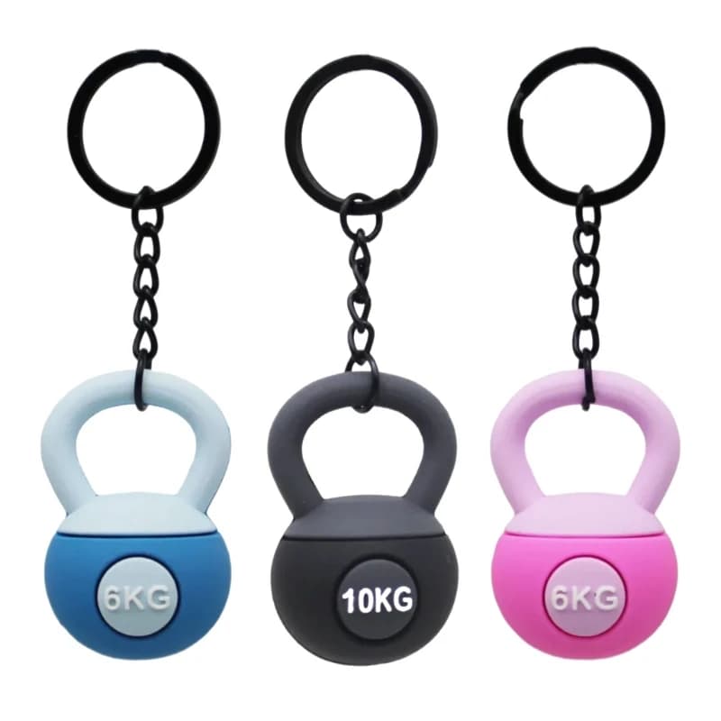 Keyring with 3D sports kettlebell Keyring with ornamentation sports theme keychains robust for lovers of and