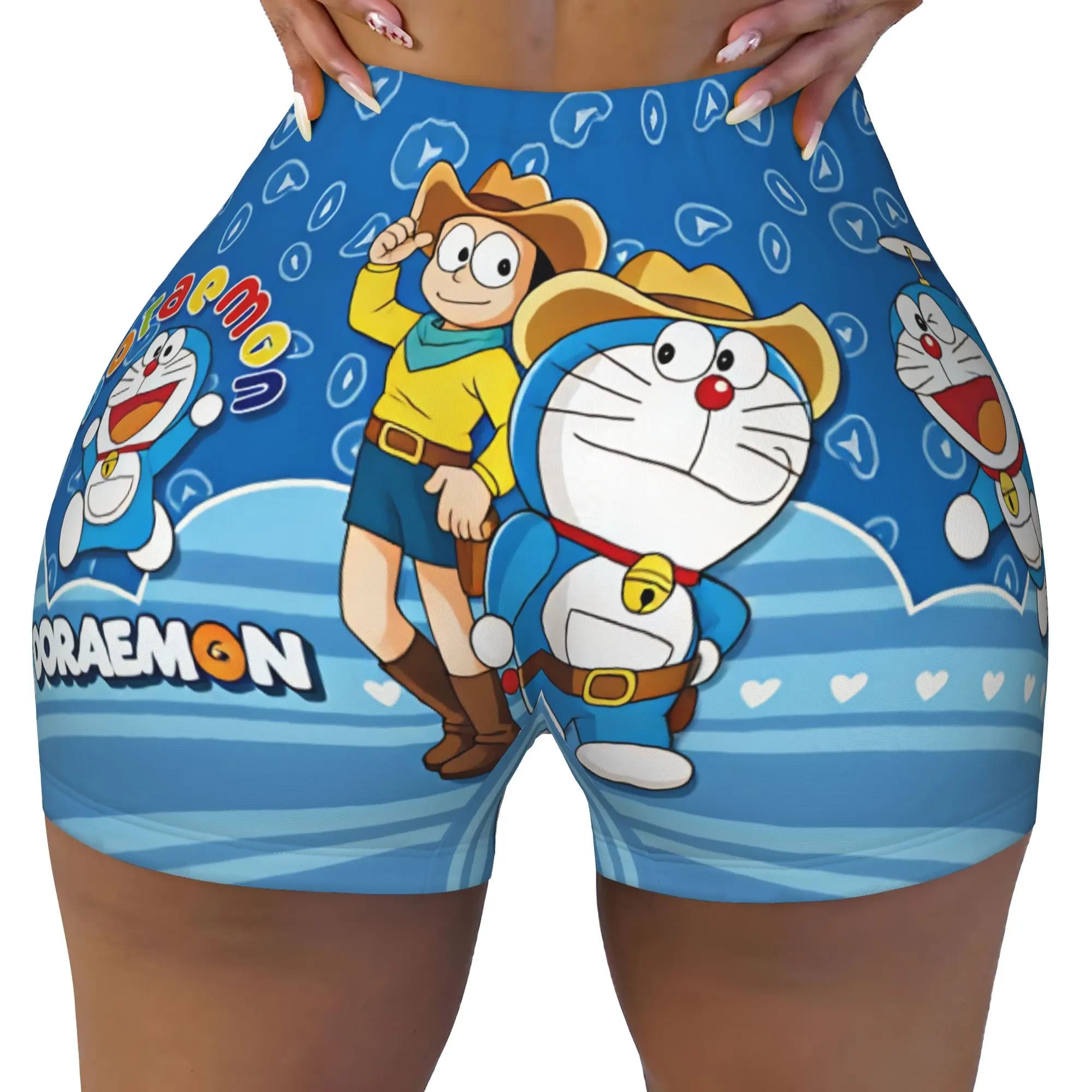 Doraemon Cowboy Nobita Nobi Workout Volleyball Biker Shorts Women Gym Yoga Shorts