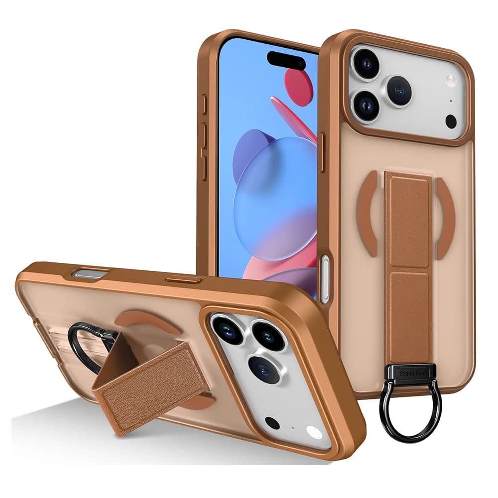 Desert Gold Ring Folding Holder magnetic charging phone case for iPhone 17 16 15 14 13 Pro Max Air Plus magsafe hard back cover