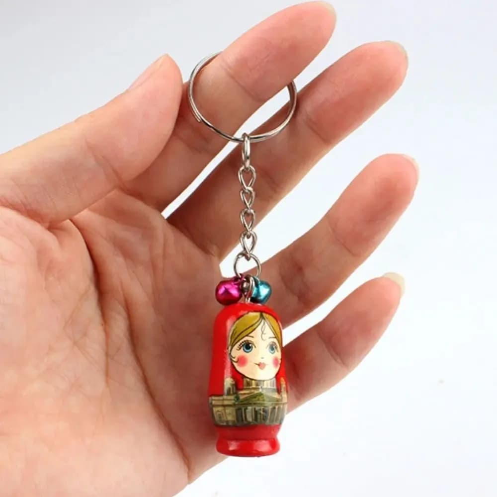12pcs/set Matryoshka Russian Matryoshka Russian Key Rings Drip Wood Smooth Wooden Stacking Pendant Key Rings Creative