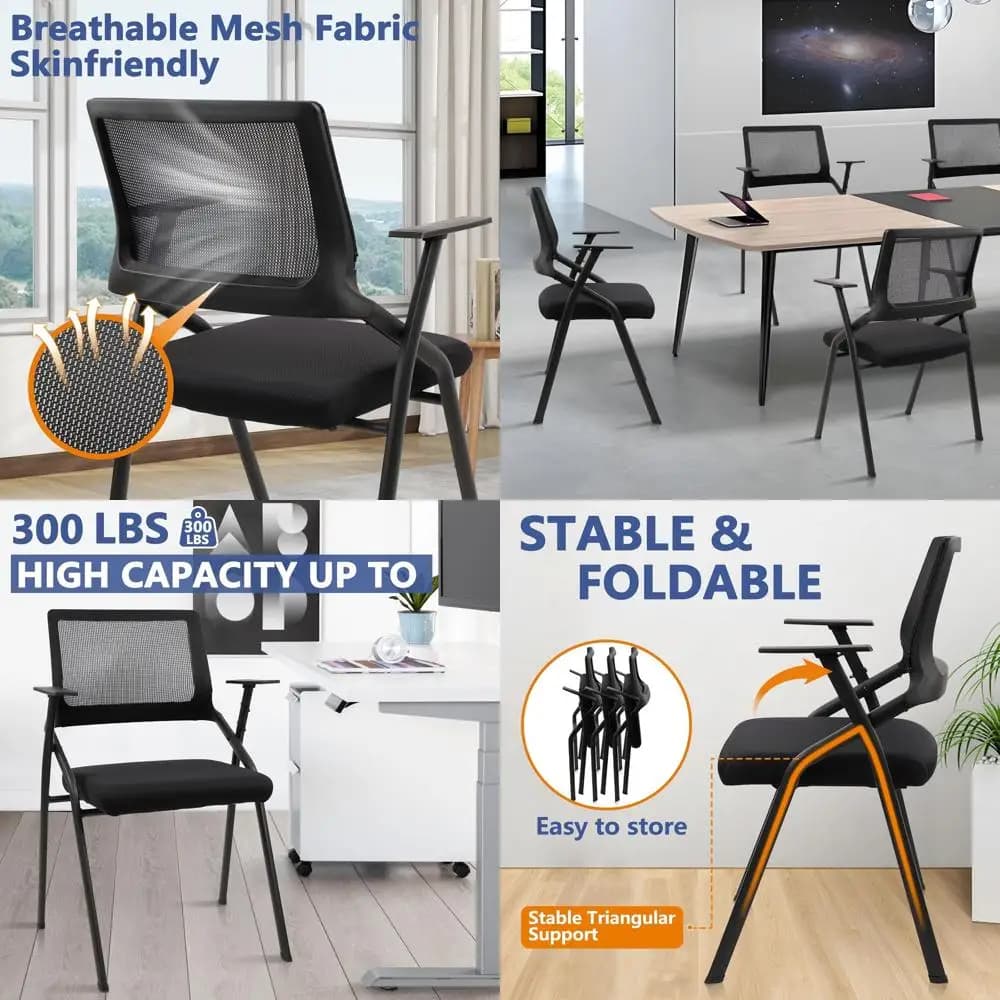 Sedie da Ufficio Ergonomiche Impilabili con Supporto Lombare e Seduta Imbottita per Sale Conferenze, Nere (Confezione da 2)