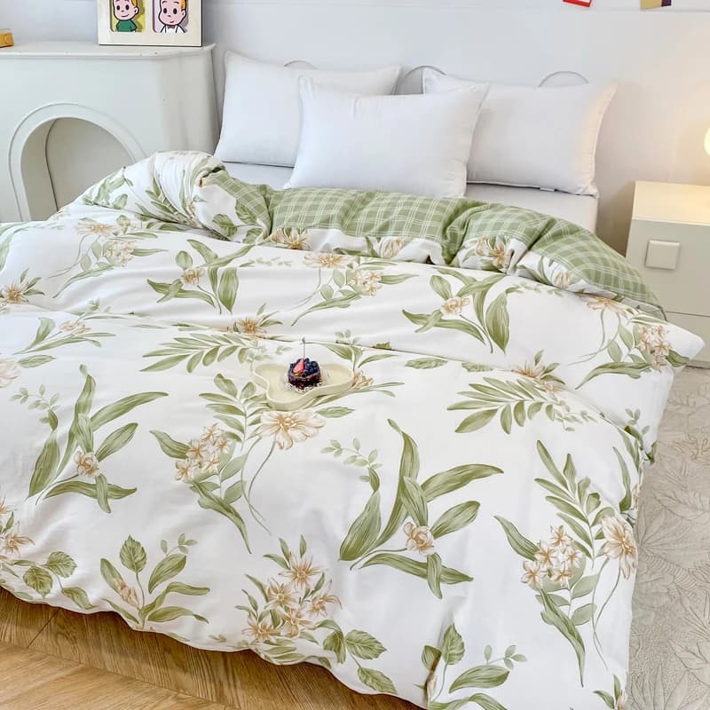 Copripiumino in cotone con motivo stampato, tessuto confortevole e delicato sulla pelle, motivo vegetale, biancheria da letto per camera da letto, senza imbottitura, federa richiede l'ordine in separato.
