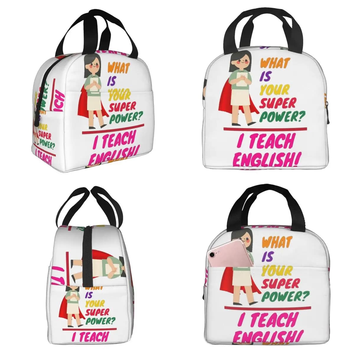 Borsa termica per il pranzo da donna, regalo per insegnanti di inglese, borsa frigo portatile per ufficio, contenitore termico per alimenti