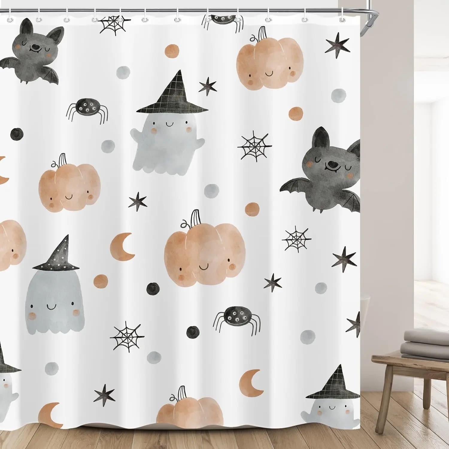 Tenda da doccia per bambini carina di Halloween 60 "X 72" zucca fantasma spettrale divertente set di tende da doccia per il bagno ragazze ragazzi cartone animato adorabile