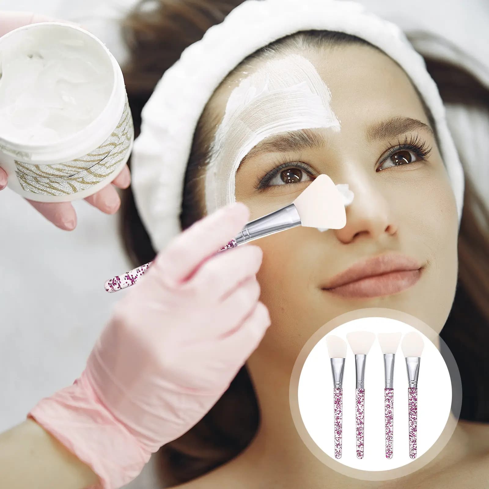 Set di 4 Pennelli in Silicone per Maschere Viso, Applicatore per Pelli Sensibili, Strumento Ergonomico Leggero per Applicazione Maschere su Occhi e Area Naso