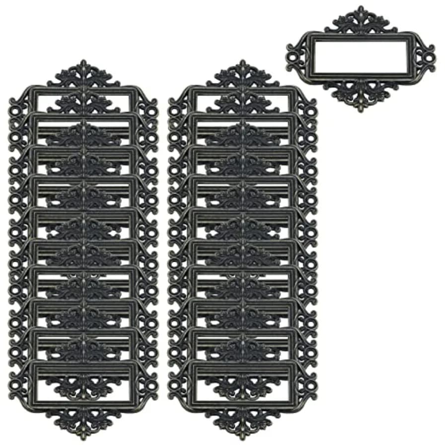 24 Pack Vintage Lace-up Office Library File Drawer Tag Business Card Slot Label Holder Metal Frame Antique Bronze