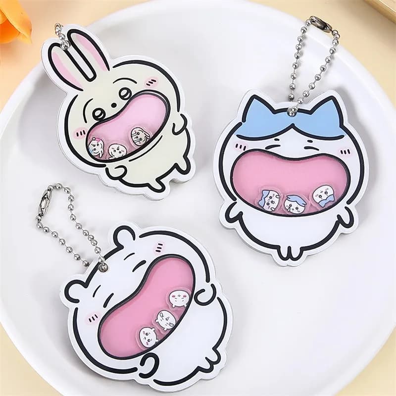 3PCS Chiikawaed Acrylic Keychain with Big Mouth Clasp Cartoon Character Key Backpack Hanging Decor Ornament Collection Gift