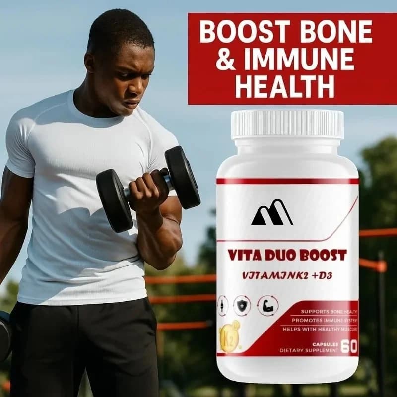 High Quality Vitamin D3, K2, and Calcium Supplements -60 Vegetarian Capsules for Bone Health and Immune Support