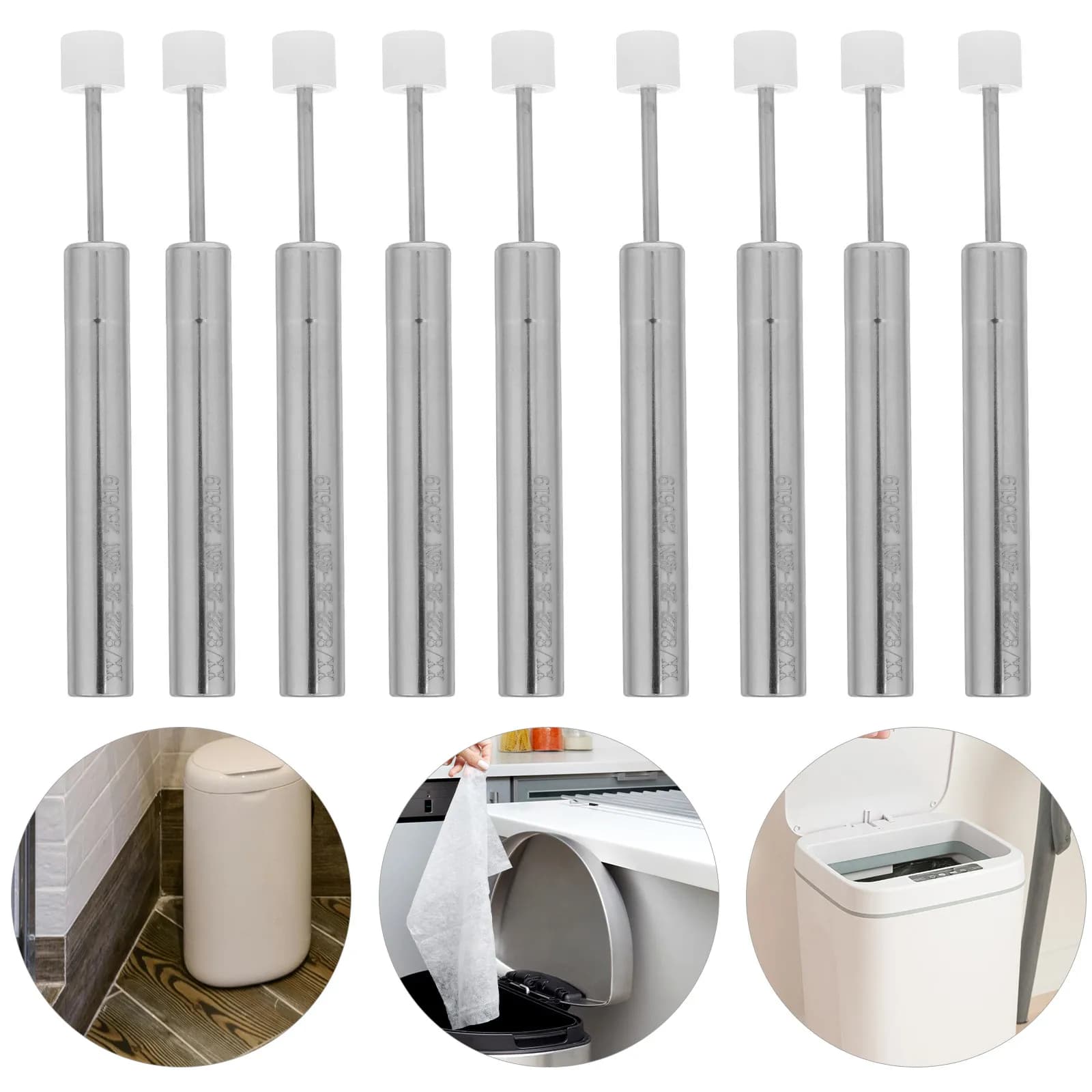 Set di 10 Ammortizzatori per Coperchio Bidone - Pistone Idraulico in Acciaio Inox, Meccanismo Silenzioso e Sicuro per Cucina e Ufficio