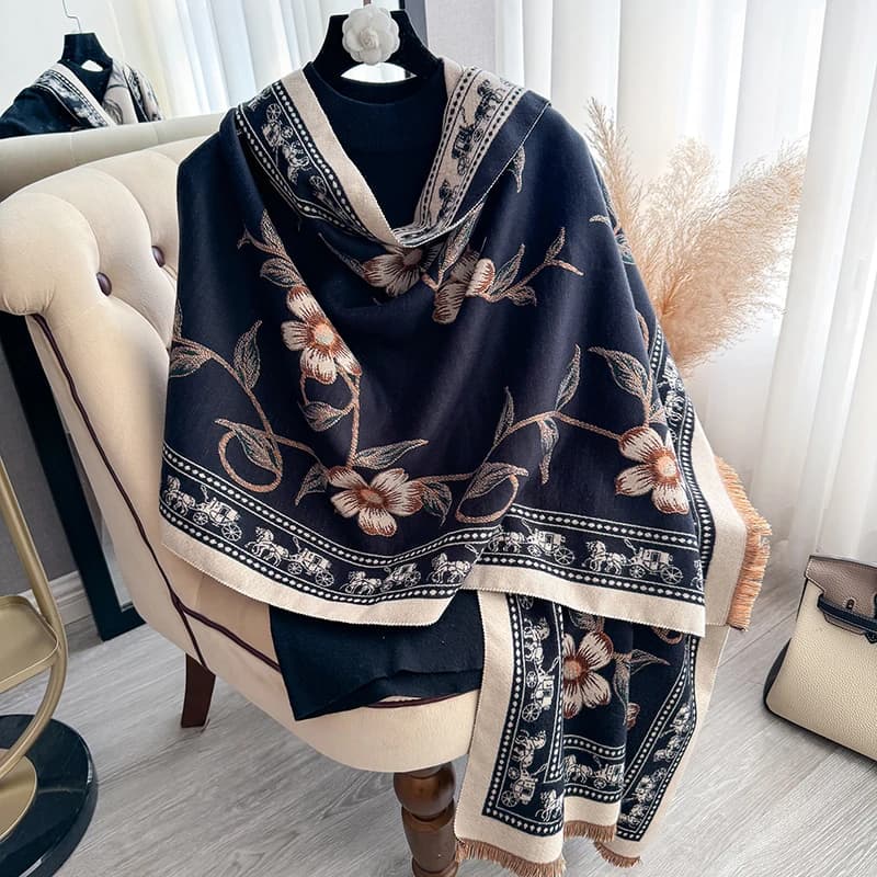 NUOVE donne di marca sciarpa con stampa fronte-retro imitazione cashmere morbido caldo scialle di Pashmina sciarpa coperta invernale antivento resistente al freddo