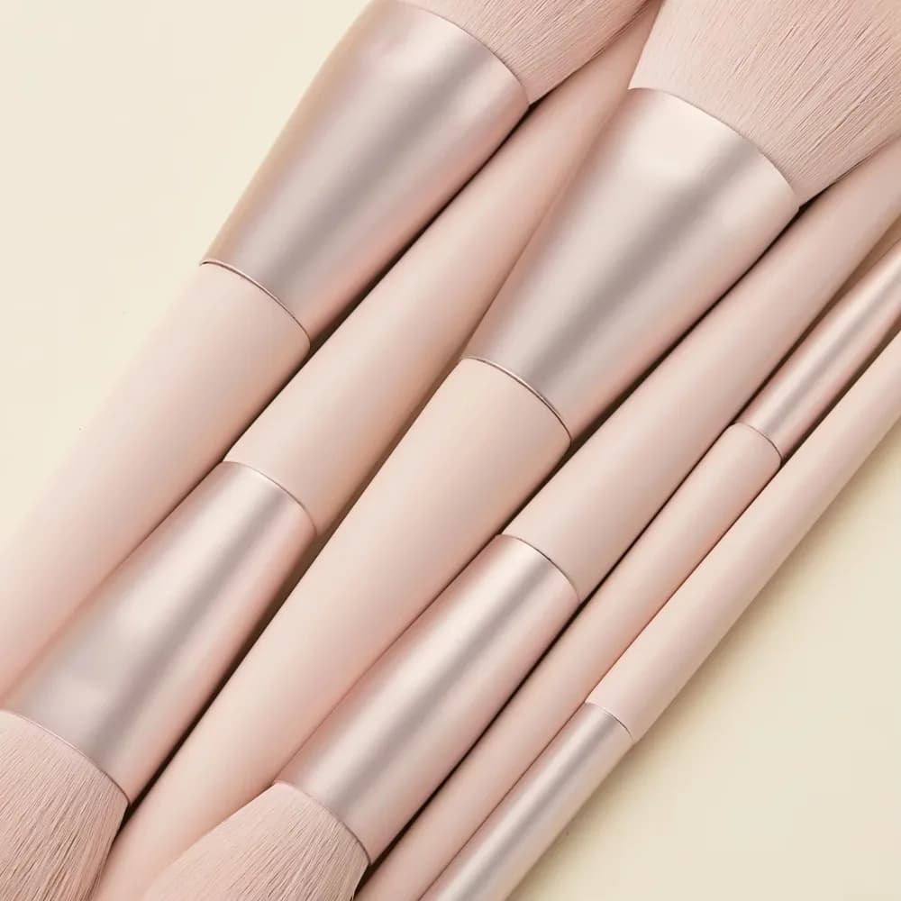 Set of 11 Pink Makeup Brushes with Storage Bag, Soft Seeds, Wood Handle, High Resilience Cosmetic Brushes