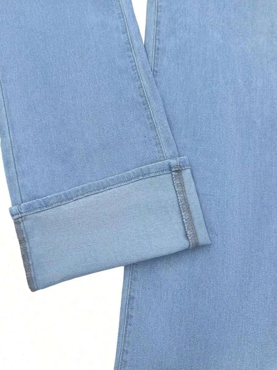 Vintage Blue Loose Wide Leg Jeans Women Straight Fit Denim Trousers Casual Spring