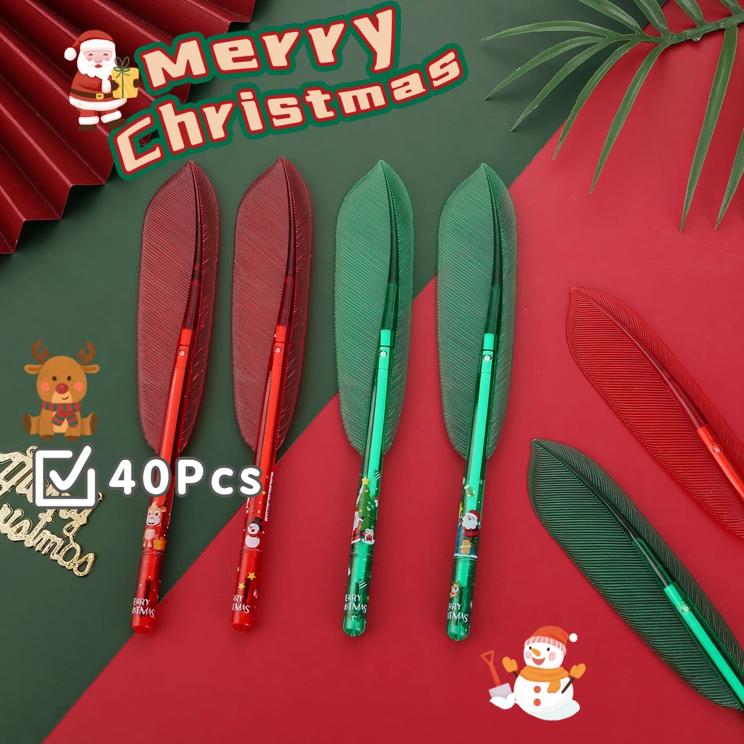 40 Pz/lotto Creativo Di Natale Penne Gel Kawaii Creativo A Forma di Piuma Penna 0.5mm Inchiostro Nero Studente Scuola Ufficio Regali di Cancelleria