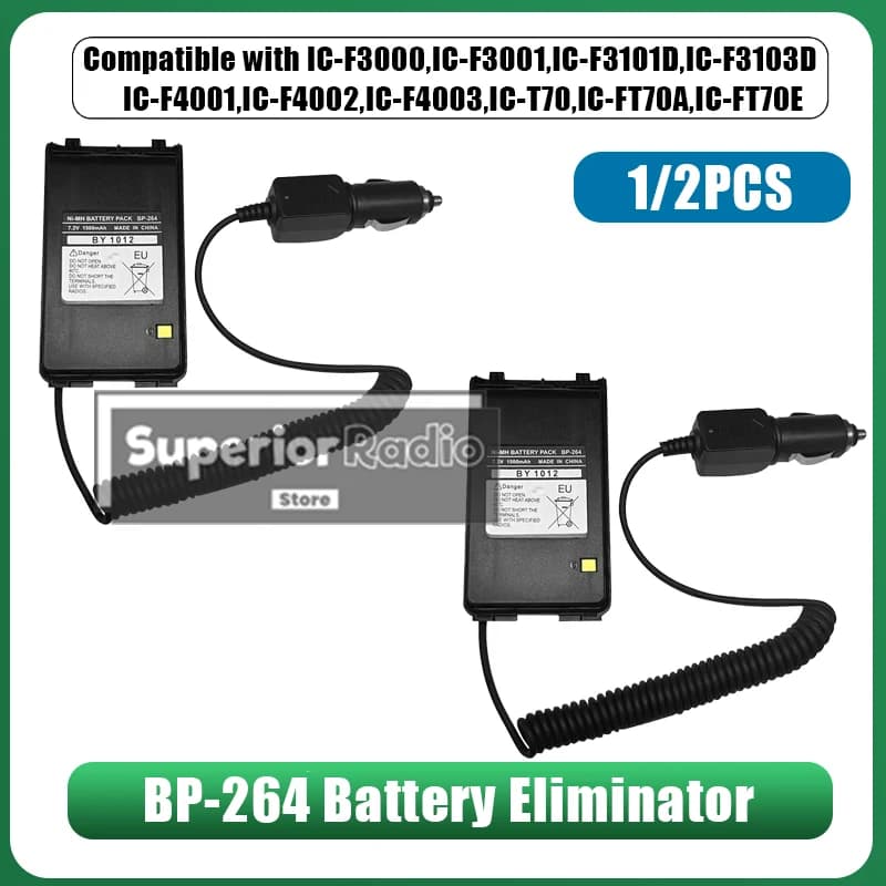 BP-264 Batteria Eliminatore Accendisigari Caricabatteria per Auto 1/2PCS Compatibile con IC-V80 IC-F3001 IC-T70 Walkie Talkie Accessori