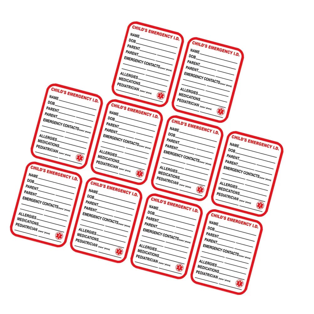 10 Pezzi Adesivi Informativi per Etichette di Sicurezza Auto, Passeggino, Zaino, Borsa per Pannolini, Viaggi Scolastici, Identificazione di Emergenza