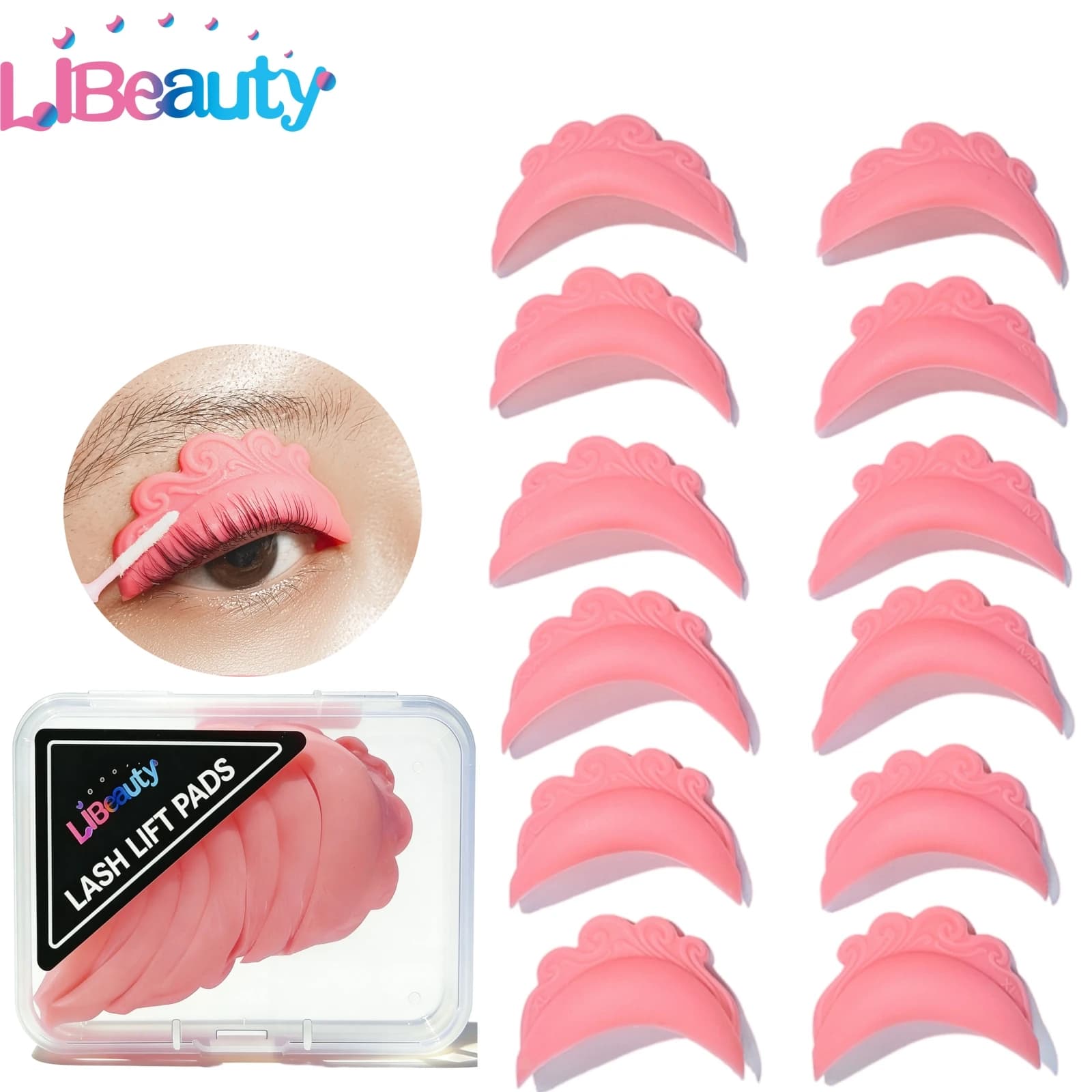 Libeauty C Curl Eyelash Perm Pads Sticky Lash Lift Shield Lifting 3D Eyelash Lashes Rod Tool for Easy Application with Open Eyes