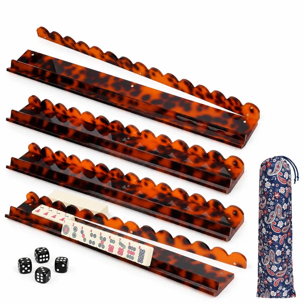 Mahjong Racks with Magnetic Pushers Set of 4, 20 Inch Acrylic American Mahjong Tile Racks Premium Mahjong Accessories