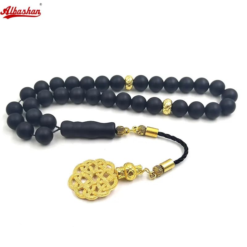 ALBASHAN Tasbih Men Black Matte agates stone perline di preghiera musulmane rosario islamico 33 45 51 66 99 100 perline bracciali misbaha