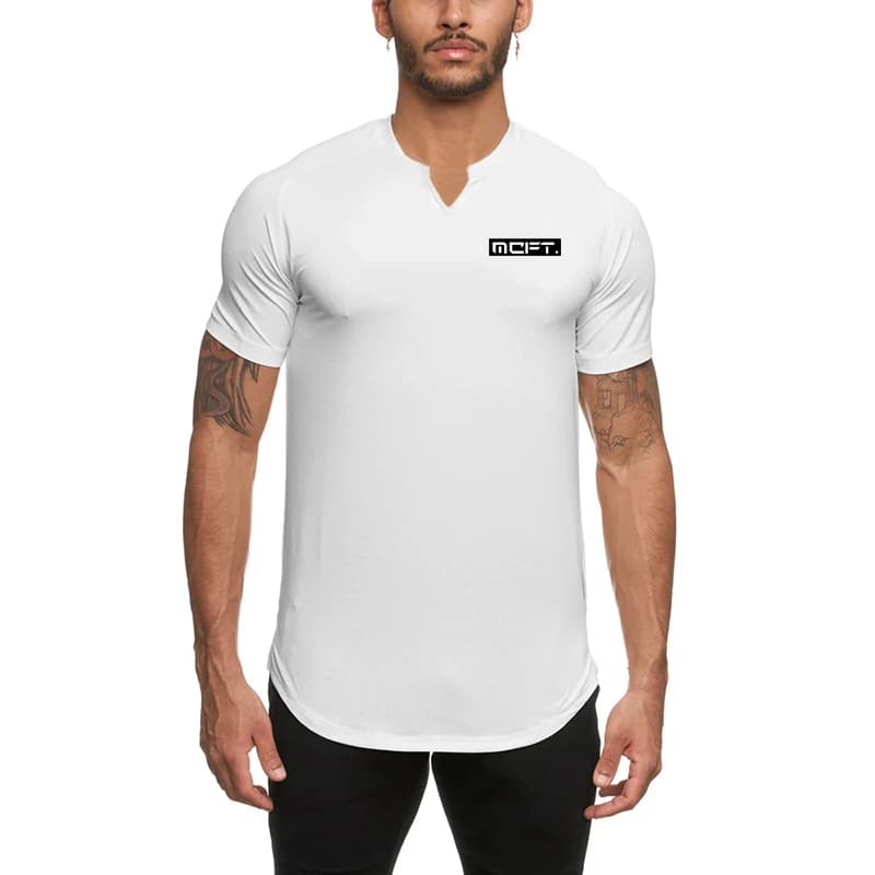 Men's V-neck Running T-shirts Quick-drying Short Sleeve Sweat-absorbing Sportswear Suitable for Muscle Fitness Training.
