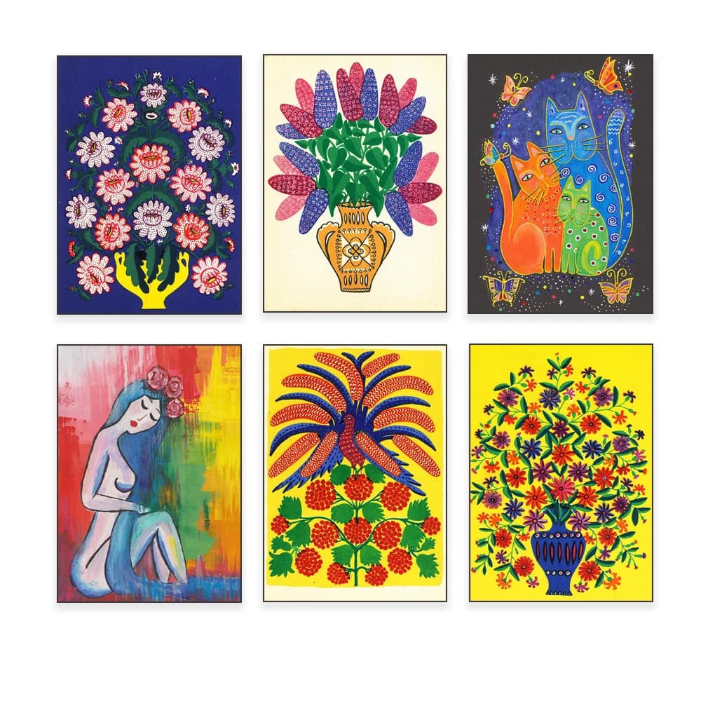 Maria Prymachenko poster, Petrykivka woman and cat print, flowers, Ukrainian folk art painter, Ukrainian artist wall decorati