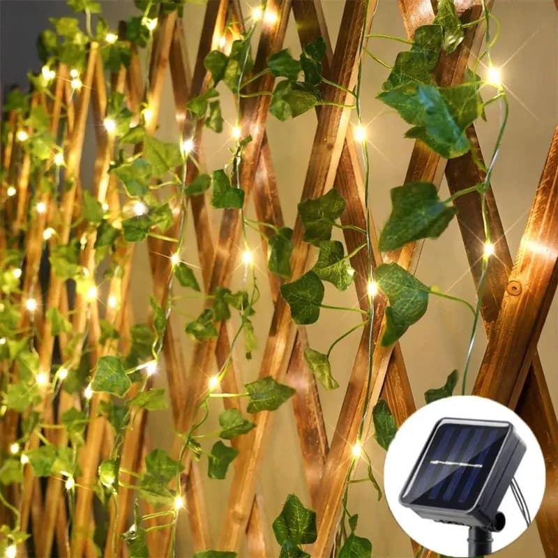 Ghirlanda Nuziale con Foglie Artificiali, Luci Solari a Stringa, Lampada Fatata per Decorazioni Esterne, Giardino, Muro, Recinzione, Stanza, Ramadan