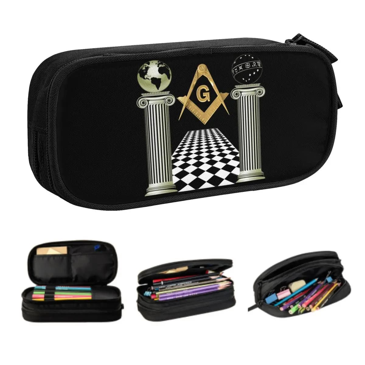 Astuccio per matite Boaz e Jachin Solomon's Temple per massonico Mason Massone, grande scatola per penne, accessori scolastici