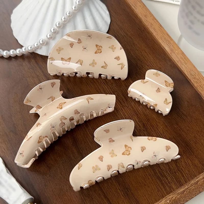Elegant Butterfly Print Acetate Hair Claw Clip Premium Texture Shark Hair Clip Stylish Back Head Updo Daily Vacation Hair Decor