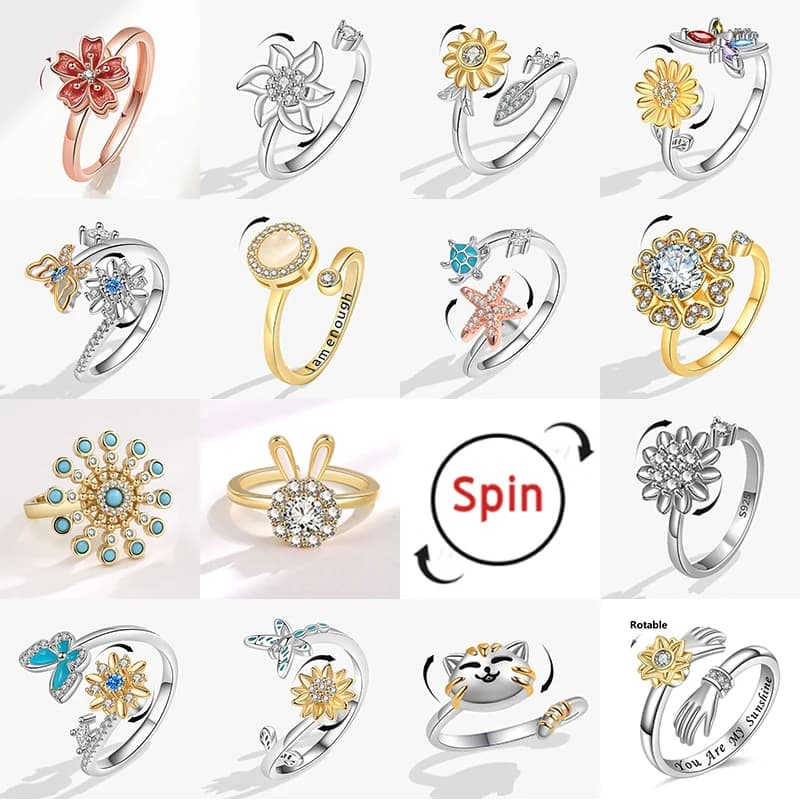 SMJEL Moda Fiore di Ciliegio Ansia Anello Fidget Spinner Anelli per Le Donne Cute Cat Bee Bunny Farfalla Anello Rotante Regalo di Nozze