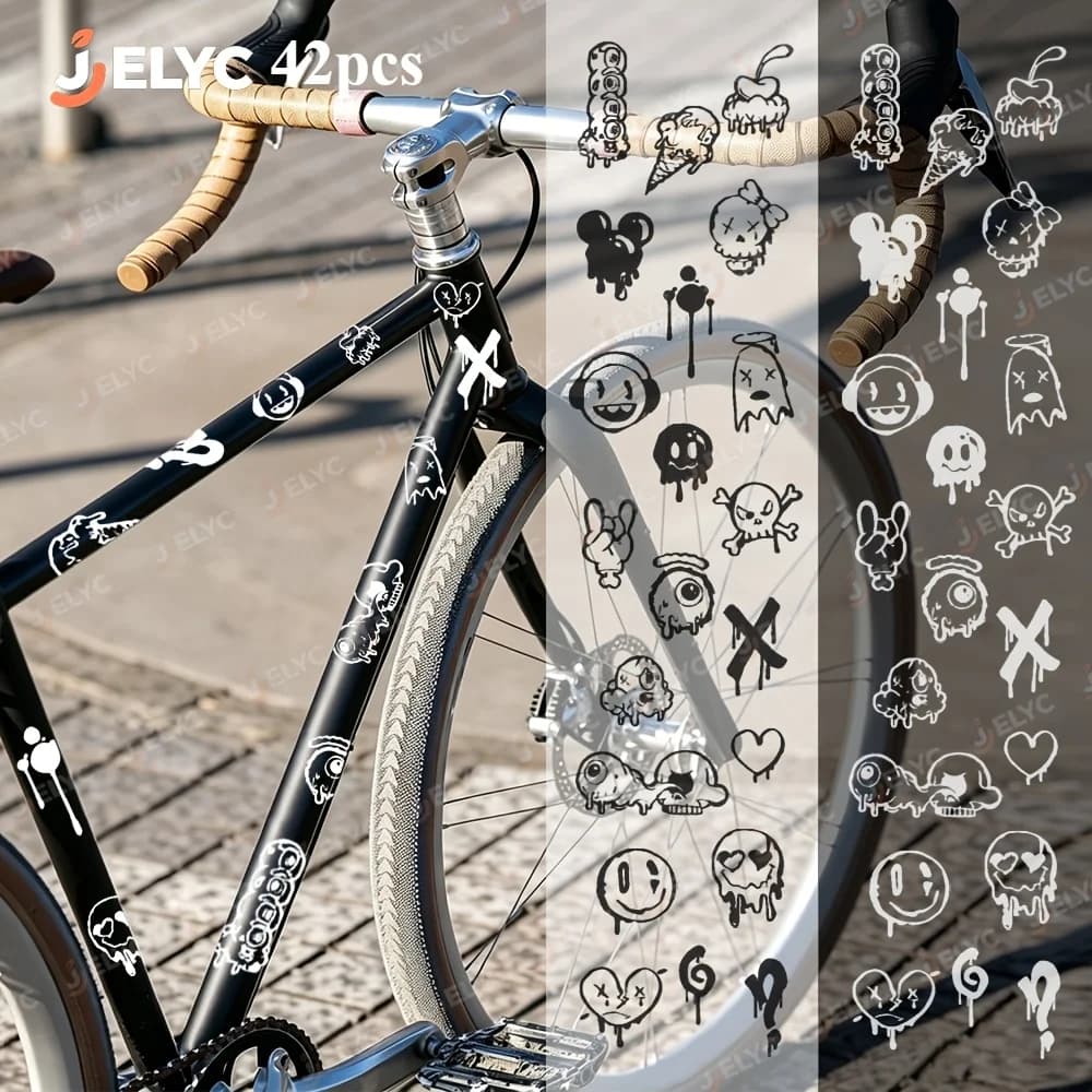 21Pieces Black White 2D Anime Self Adhesive Stickers for Bike Frame Motorcycle Car Helmet Laptop Decoration