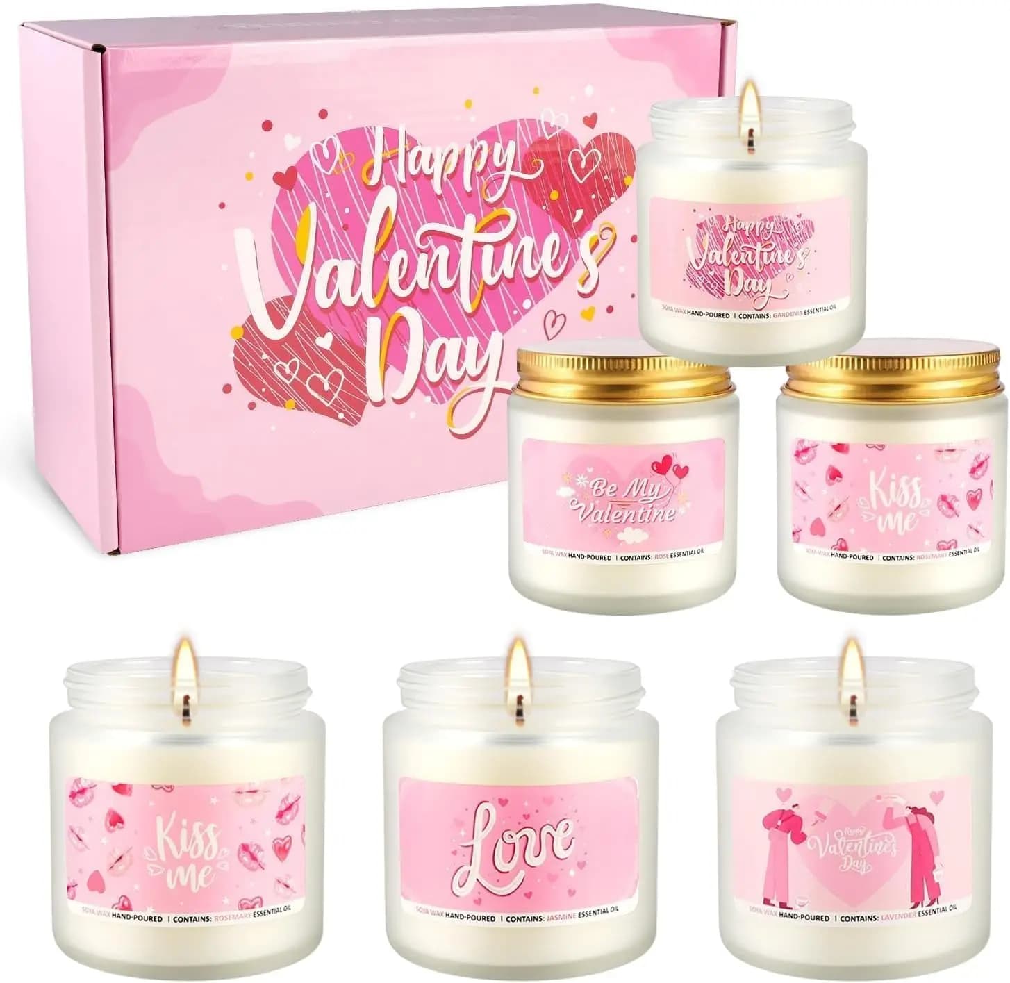 Set Regalo di 6 Candele Profumate, 86 g Ciascuna - Aromaterapia Romantica per San Valentino, Decorazione Casa