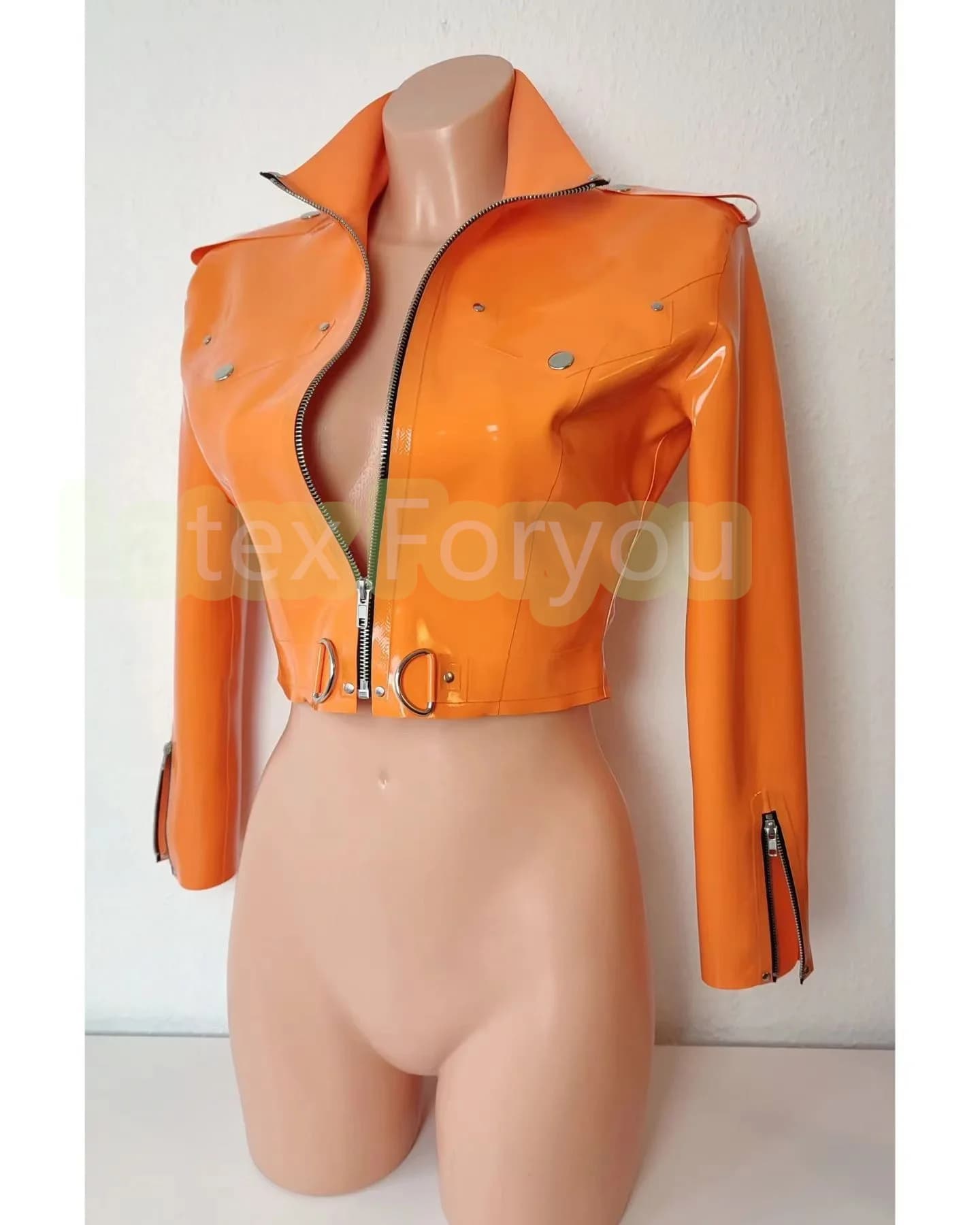 Camicia a maniche lunghe in gomma con cappotto da donna in lattice naturale Sexy con cerniera frontale in gomma donna Jean Top collo alto