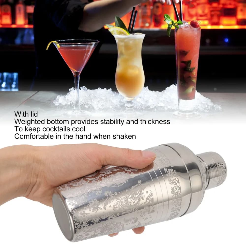 Stainless Steel Cocktail Shaker Dishwasher Safe Japanese Style Engraving Drink Mixer Rust Proof Bartender Mixer For Bartending