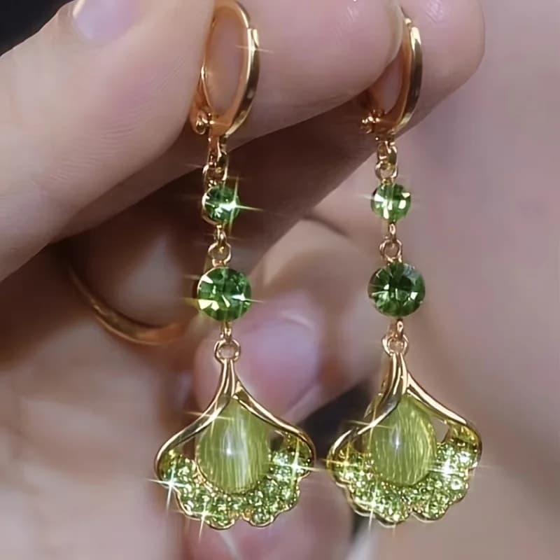 Orecchini con Nappine in Opale e Strass Verde, Accessori Eleganti per Donna, Gioielli per Feste e Regali per la Fidanzata