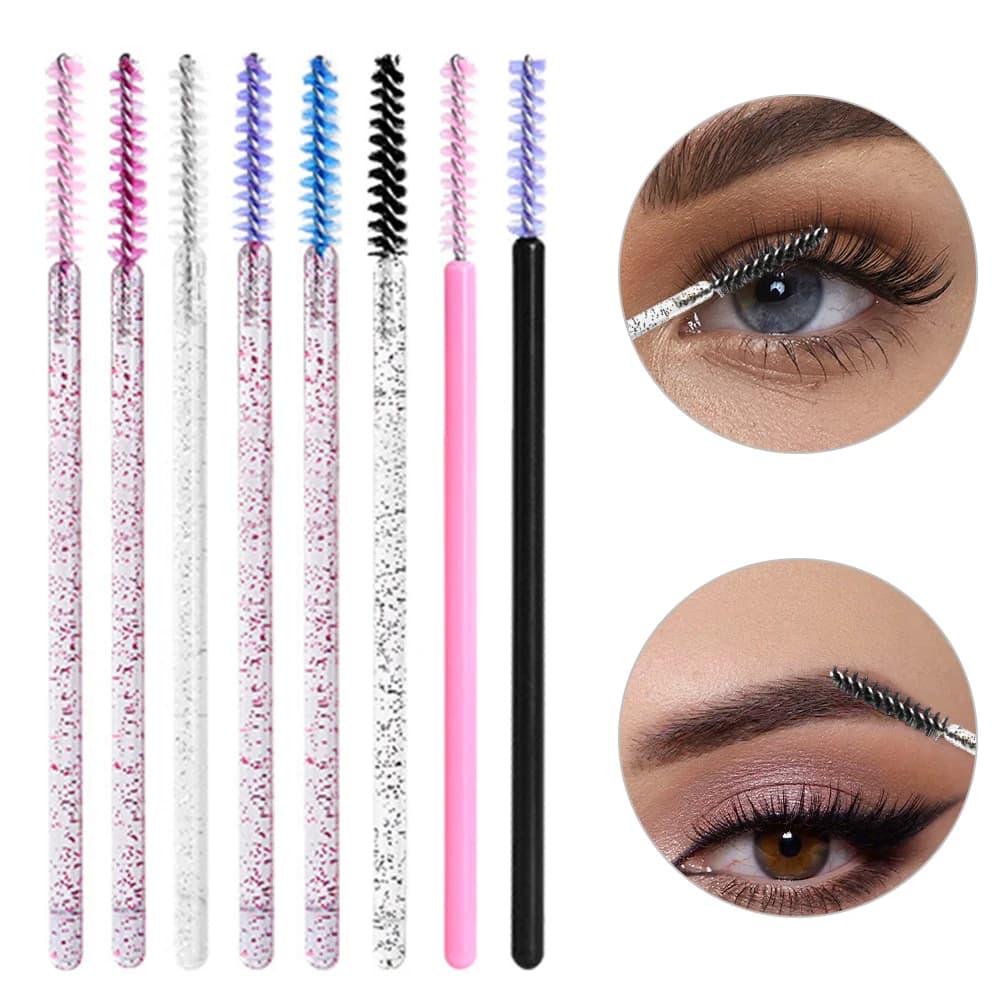 50 Pieces Crystal Brushes for Makeup Eyelashes, Cosmetic Applicators, Extension Eyelashes Accessories, Eyebrow Brushes and Extension Eyelashes