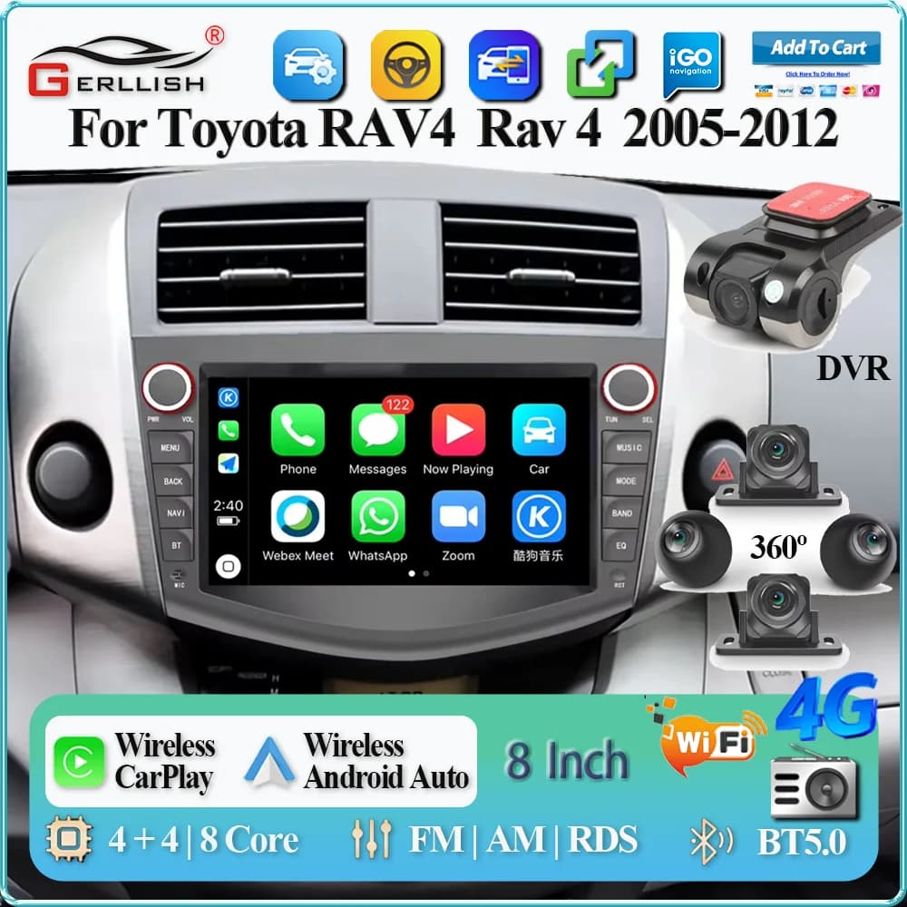 Android Autoradio for Toyota RAV4 Rav 4 2005-2012 with Carplay Wireless, Multimedia Reader, GPS Navigation, Stereo and DVD Units