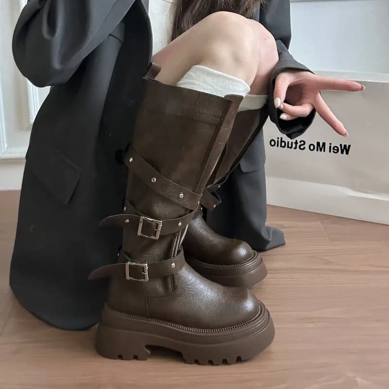 Knight Boots 2026 New Autumn Hot Style British Style Versatile Thick-Soled Height-Increasing Slimming Over-the-Knee Boots