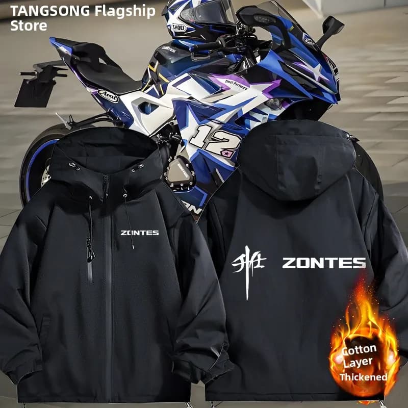 Giacca da Moto ZONTES Unisex con Cappuccio, Tasche con Zip, Antivento e Imbottita per Appassionati di Motociclismo