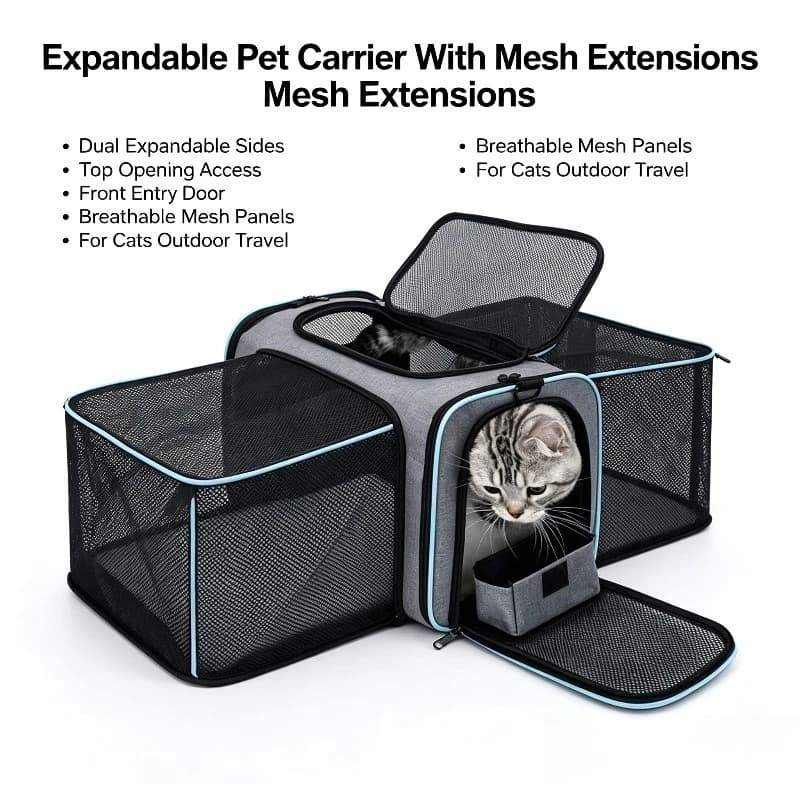 Expandable Breathable Lightweight Pet Carrier Portable Car Travel Bag for Small Cats Dogs