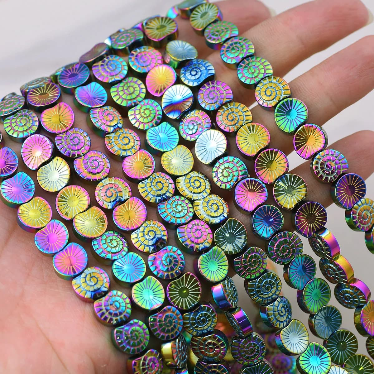 10mm 43Pcs Multicolor Plated Hematite Round Conch Beads Spacer Loose Beads for Jewelry Making DIY Bracelets Necklace Accessories