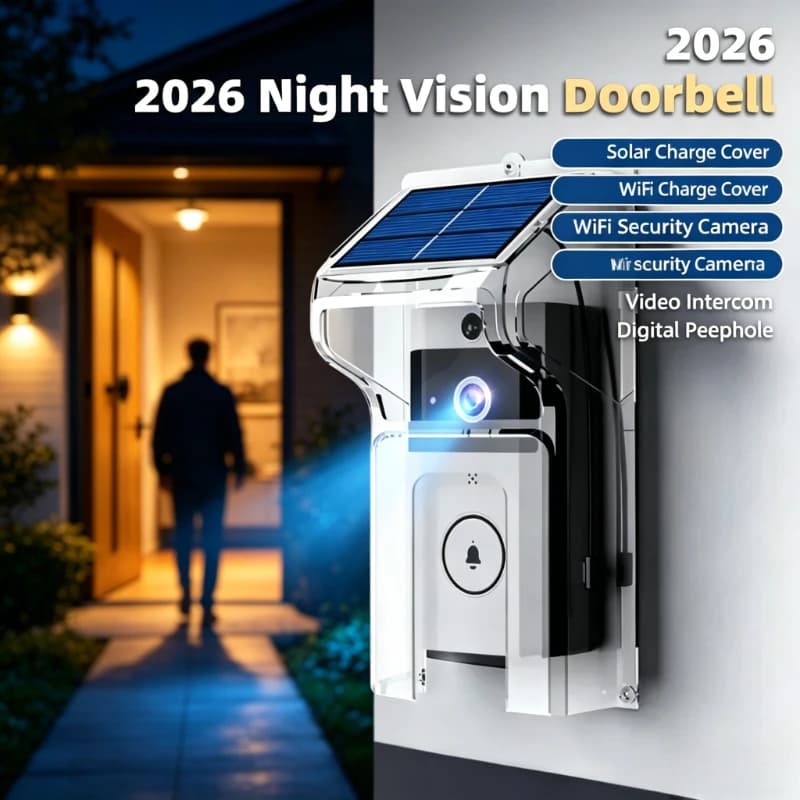 2026 Solar Smart Video Doorbell WiFi Waterproof Digital Peephole Security Intercom