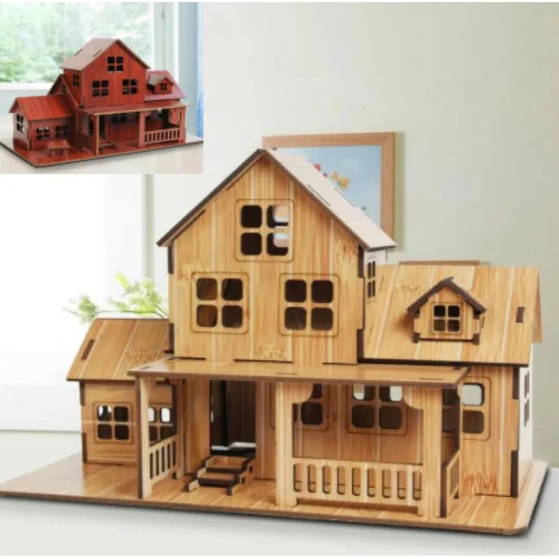 I bambini in legno fanno il proprio modello di edificio 3D Gioco di puzzle Villa confortevole Ornamenti per adulti Regali di festa Giocattoli