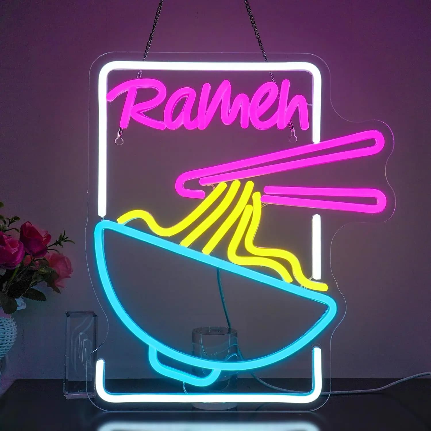 Insegna al neon Ramen per finestre Decorazioni aziendali Simpatico cartone Luce al neon dimmerabile per ristorante Ramen Shop Cibo Decorazioni per la casa a colori