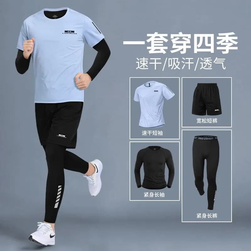 Set Fitness Spring for Men: New Rapid Drying Running T-shirt and Compression Pants for Badminton Training