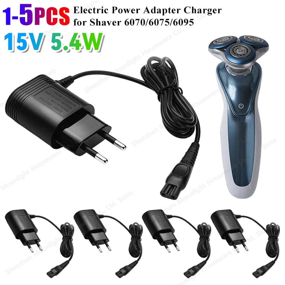 Adattatore di alimentazione spina UE 15V 5.4W 1-5PCS caricabatterie elettrico per Philips Shaver 6070/6075/6095 cavo di ricarica per macchina da barba