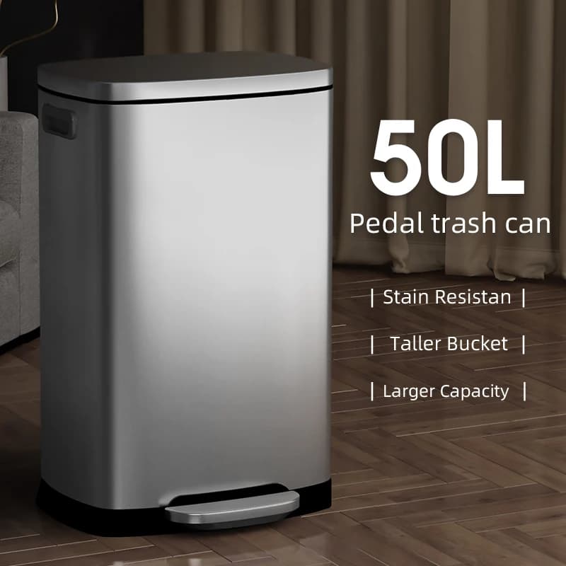 KSSKSS Cestino per rifiuti da 13 galloni (50 L), cestino da cucina in acciaio inossidabile da 50 litri, contenitore per rifiuti, cestino per immondizia