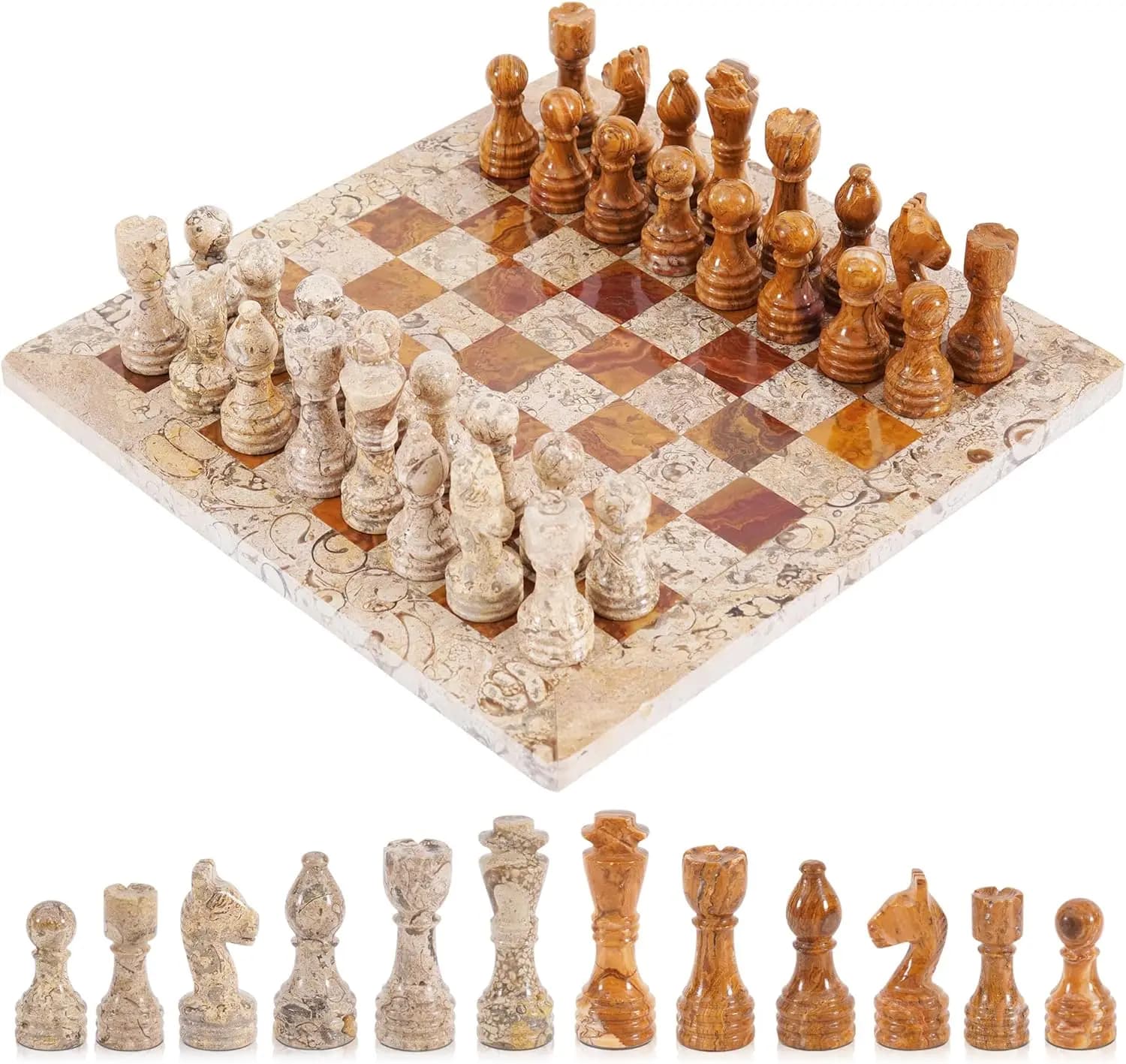 Set di Scacchi in Marmo 12 Pollici Rosso Corallo Fatto a Mano Gioco da Tavolo Classico per Adulti
