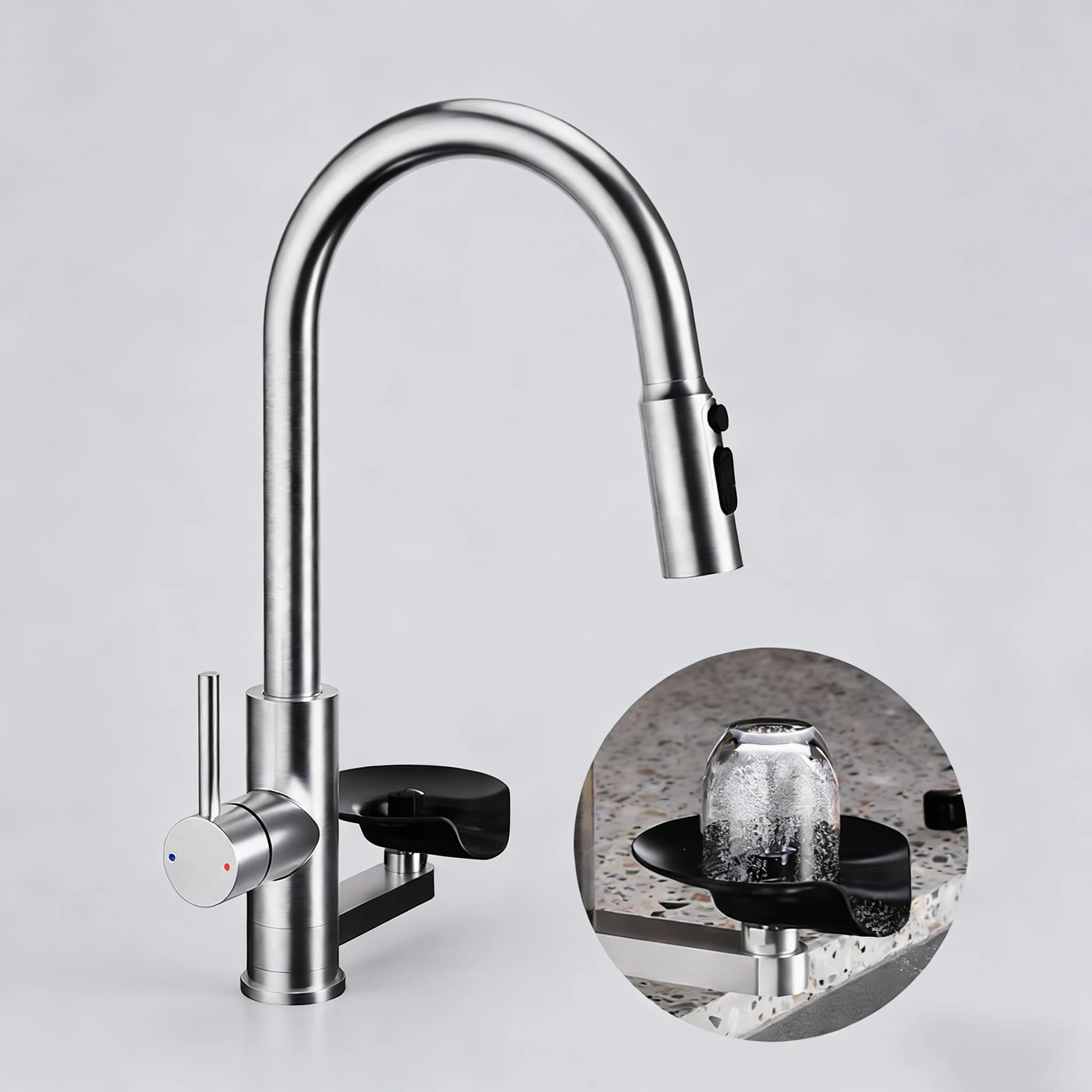 Rubinetto da Cucina Moderno di Alta Gamma con Lavapiatti, Finitura Nichel Spazzolato, Doccetta Estraibile, Rubinetto da Cucina Monocomando Girevole a 360° Rubinetto miscelatore girevole miscelatore cucina lavello Nero