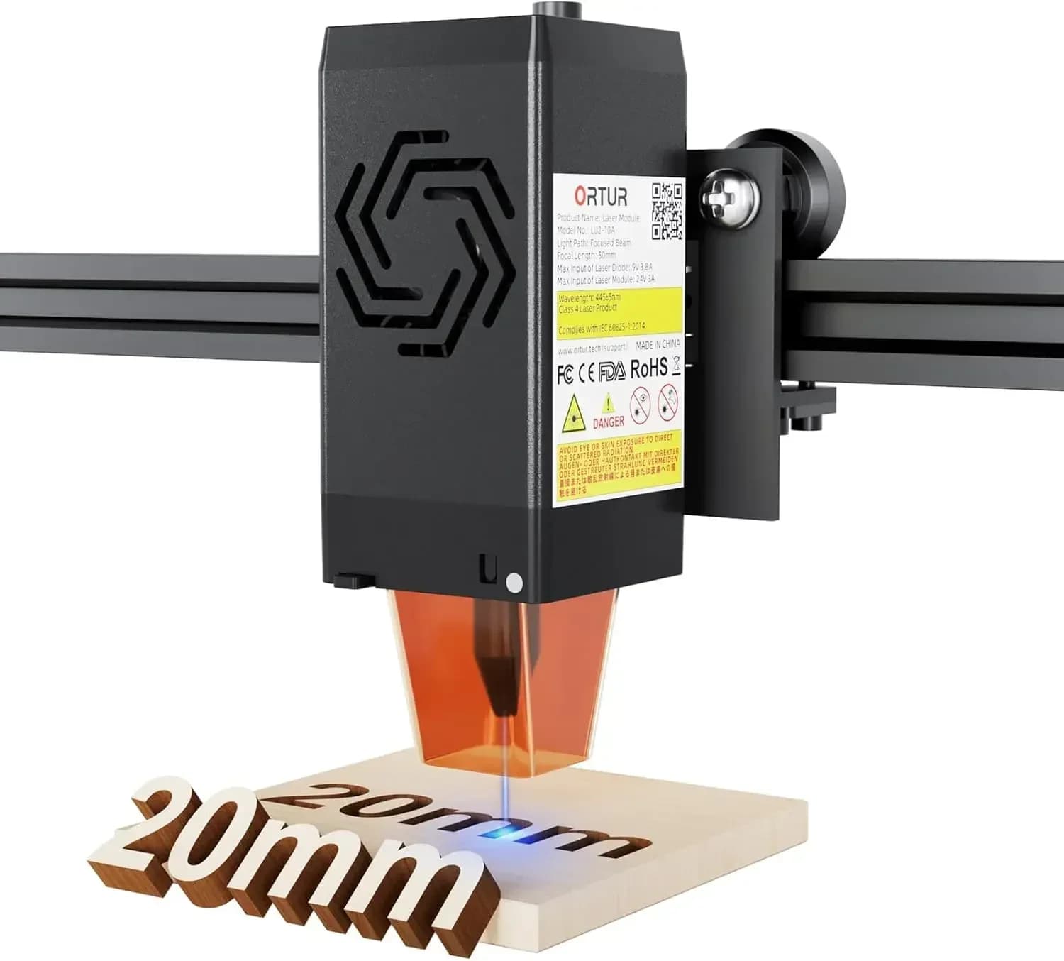 Modulo Laser ORTUR LU2-10A per Laser Master 2 Pro S2, Testa da 10000mW con Ugello di Assistenza per Incisori, Ultra-Sottile e Compatto